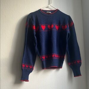 Navy and Red Heart Pattern Sweater